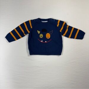 Navy Blue Kids Monster Sweater with Orange Stripes